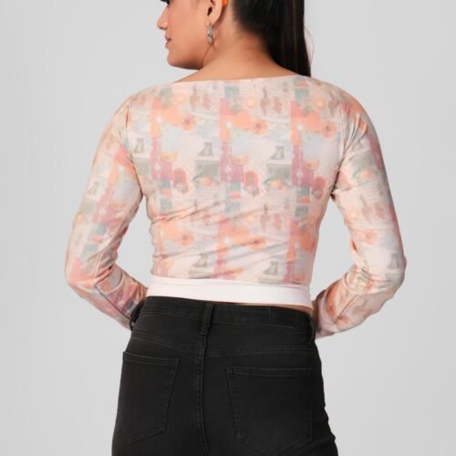 Sheer Floral Zip-Up Cropped Jacket - Image 3