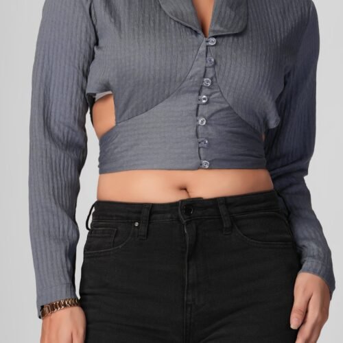 Vintage Pearl Button Grey Jacket - Image 3