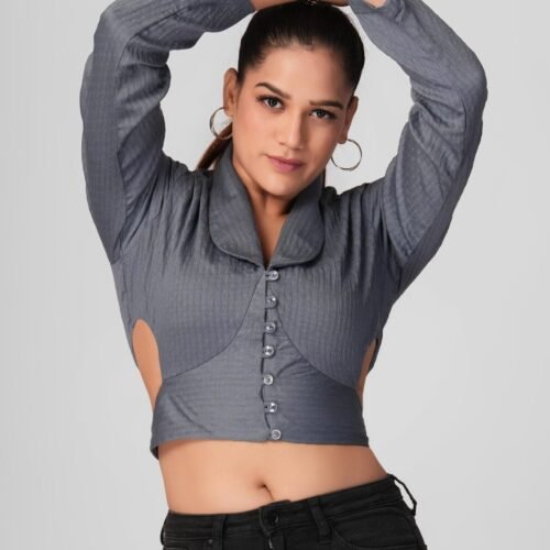 Vintage Pearl Button Grey Jacket - Image 2