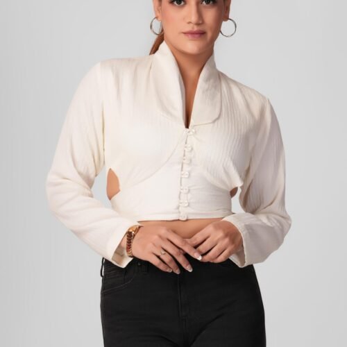 Vintage Pearl Button White Jacket - Image 1